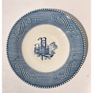 Vintage Currier and Ives Blue Steamboat 6" Riverboat Saucers LOT OF 6 preowned57